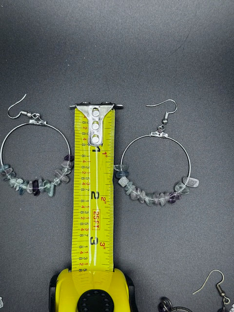 1.5-Inch Silver Hoop Earrings with Fluorite Nuggets