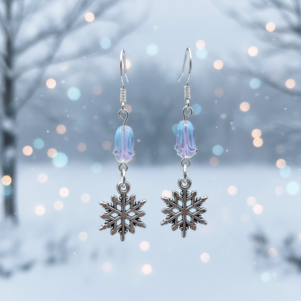 Iridescent Crystal Snowflake Drop Earrings