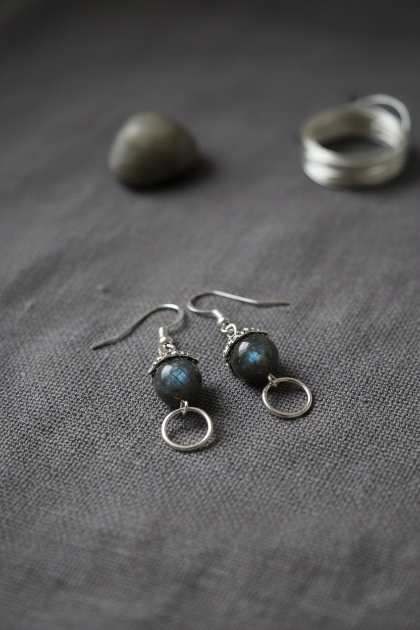 Norwegian Moon Larvikite Earrings