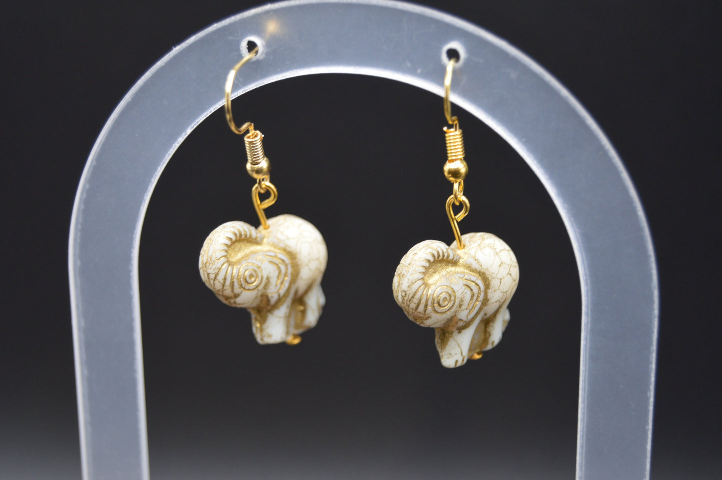 Light Green and Gold Czech Glass Elephant Earrings