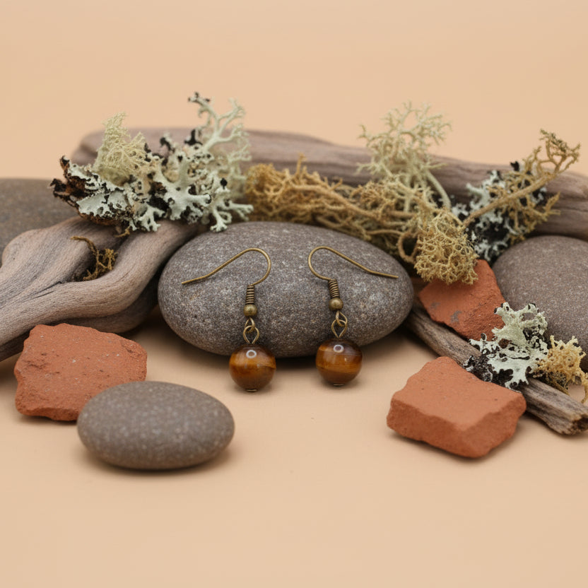 Boho Tiger Eye Fishook Earrings