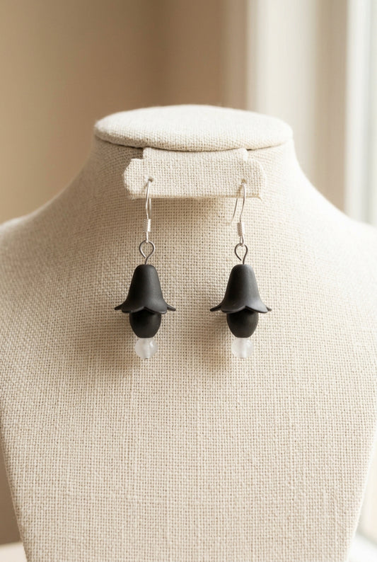 Midnight Bellflower Earrings – Black Floral Dangles