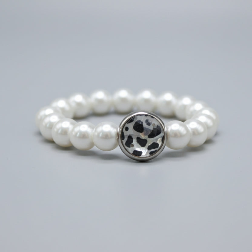 Handmade pearl bracelet featuring animal print bead