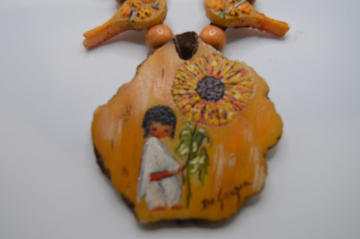 Sunflower Story Folk Art Necklace