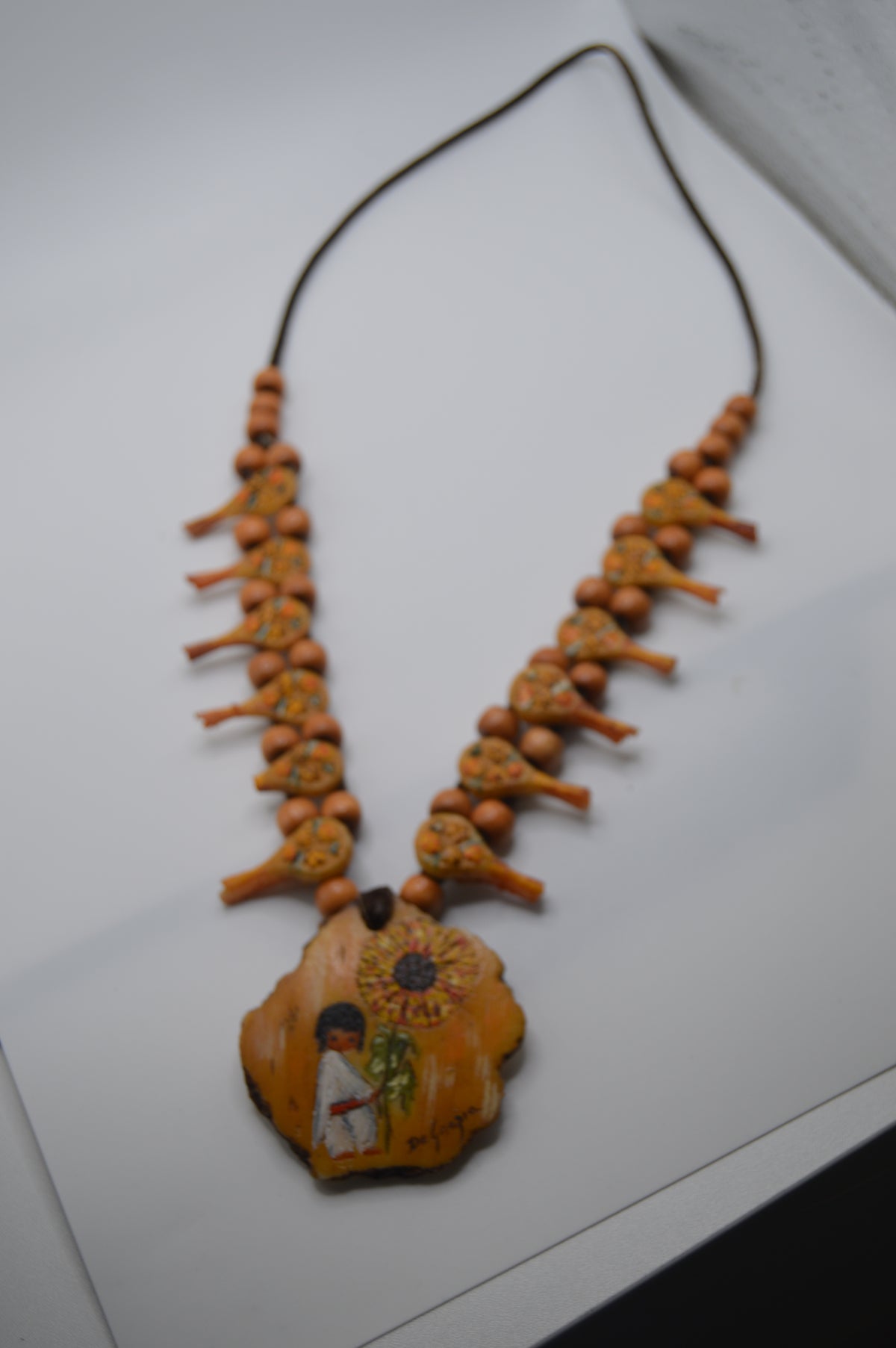 Sunflower Story Folk Art Necklace