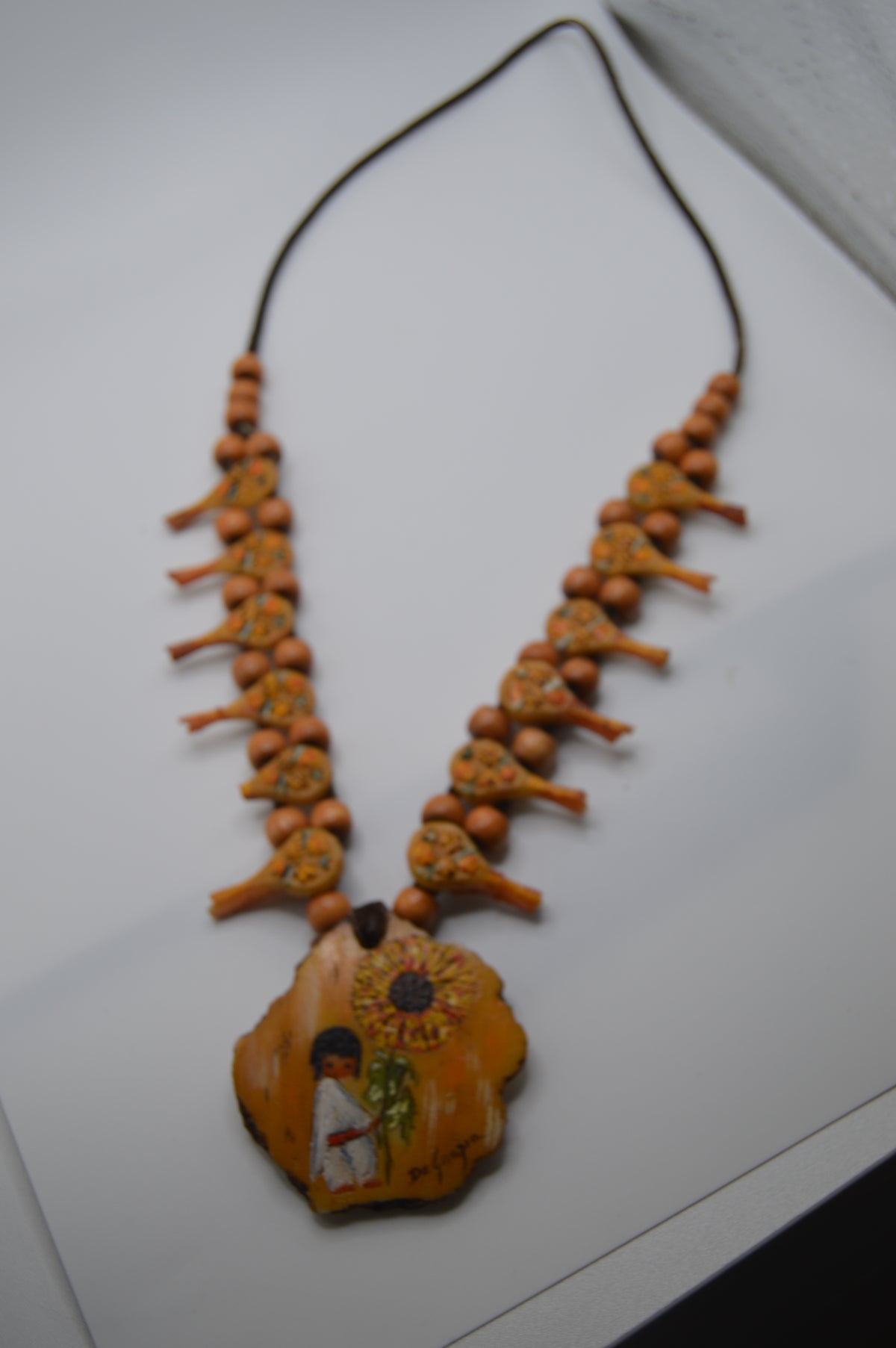 Sunflower Story Folk Art Necklace