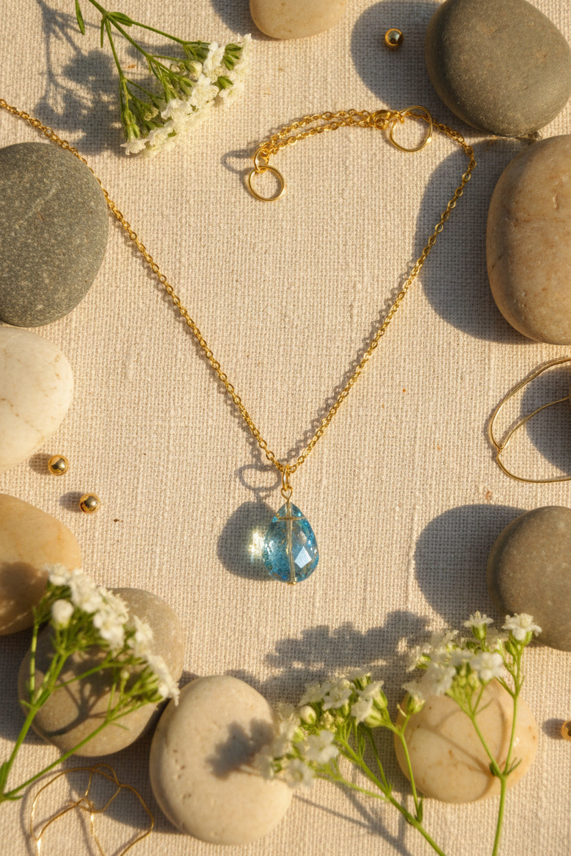 Celestial Blue Crystal Drop Necklace