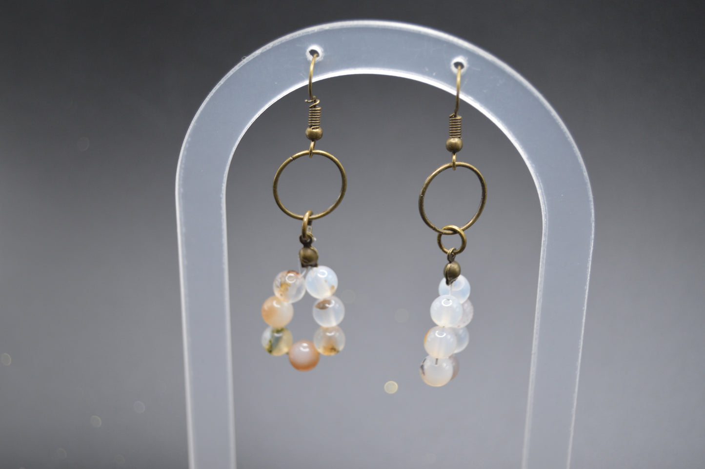 Vintage Elegance: Natural Agate Earrings with Antique Gold Finish