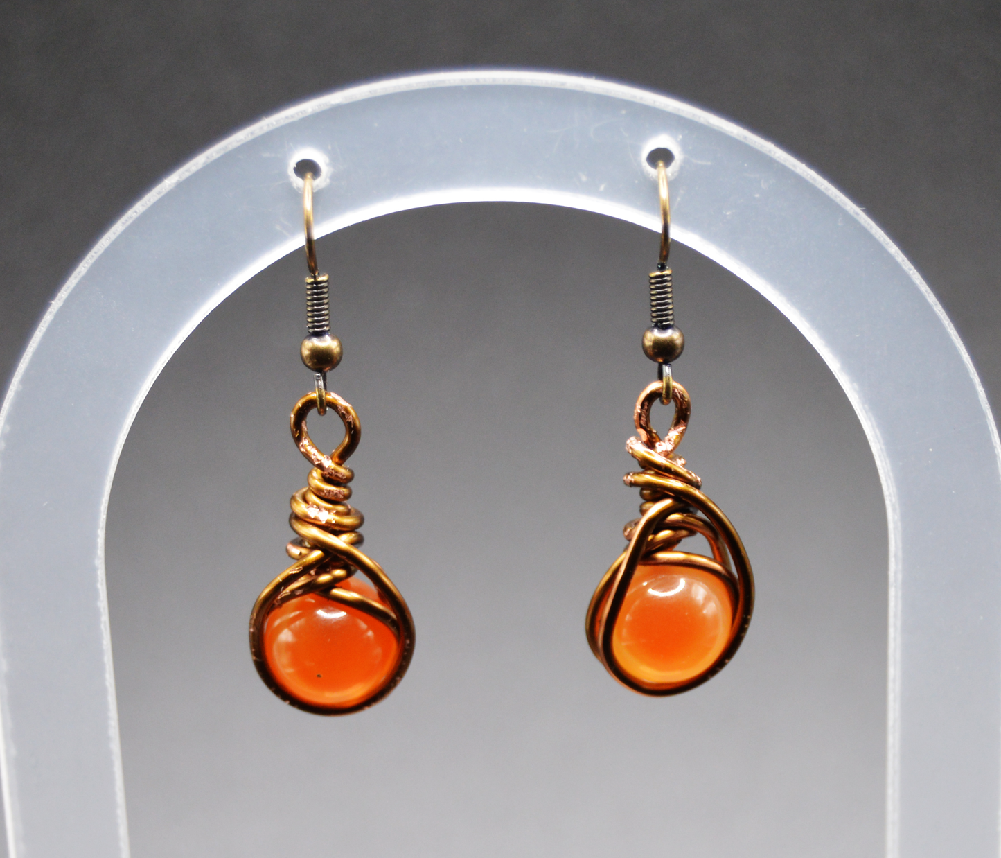 Copper Carnival:  Handmade Carnelian Drop Earrings with Artisan Wire Wrapping