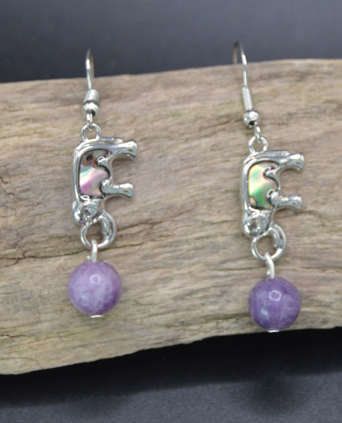 Whimsical Elephant Delight Drop Earrings with Purple Lepidolite Gemstone | Fashion with Meaning and Playful Style