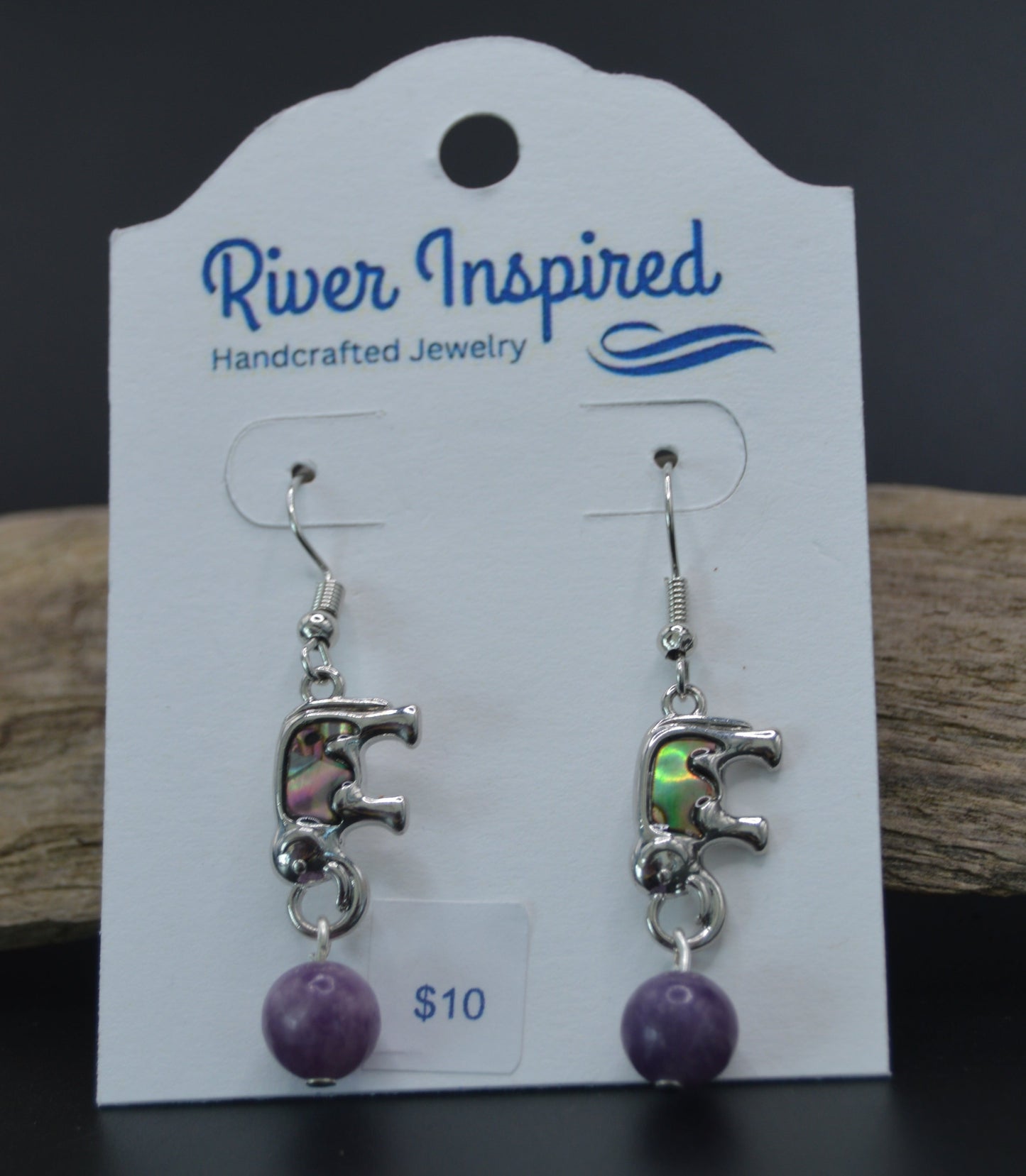 Whimsical Elephant Delight Drop Earrings with Purple Lepidolite Gemstone | Fashion with Meaning and Playful Style