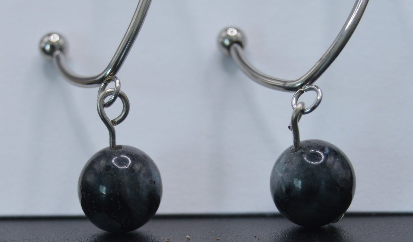 Timeless Elegance: Marquise Hoop Earrings with Black Larvikite Bead