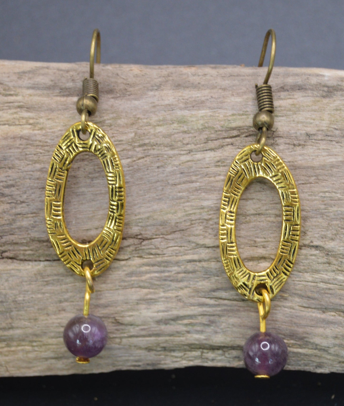 Vintage Charm: Brazilian Amethyst 8mm Gemstone Earrings with Antique Gold Findings