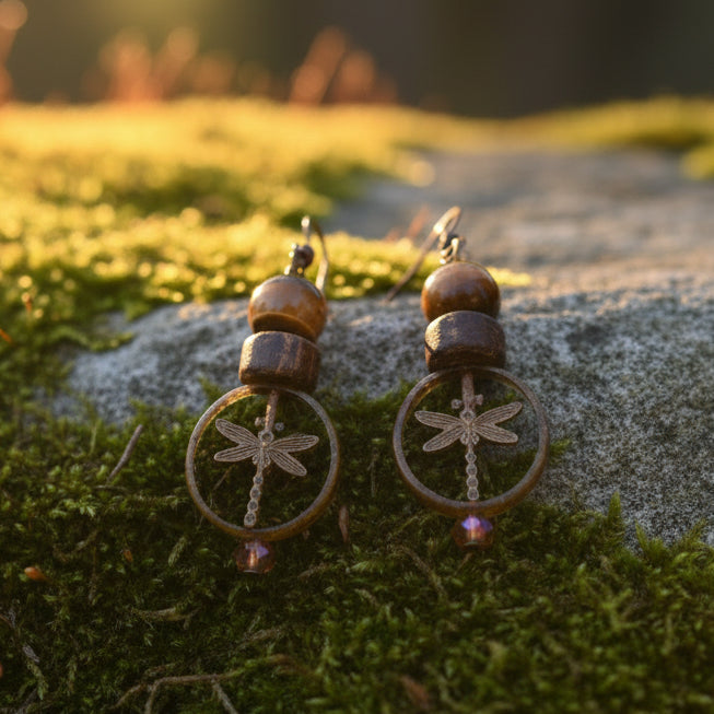 Pair of beaded earrings on a white background