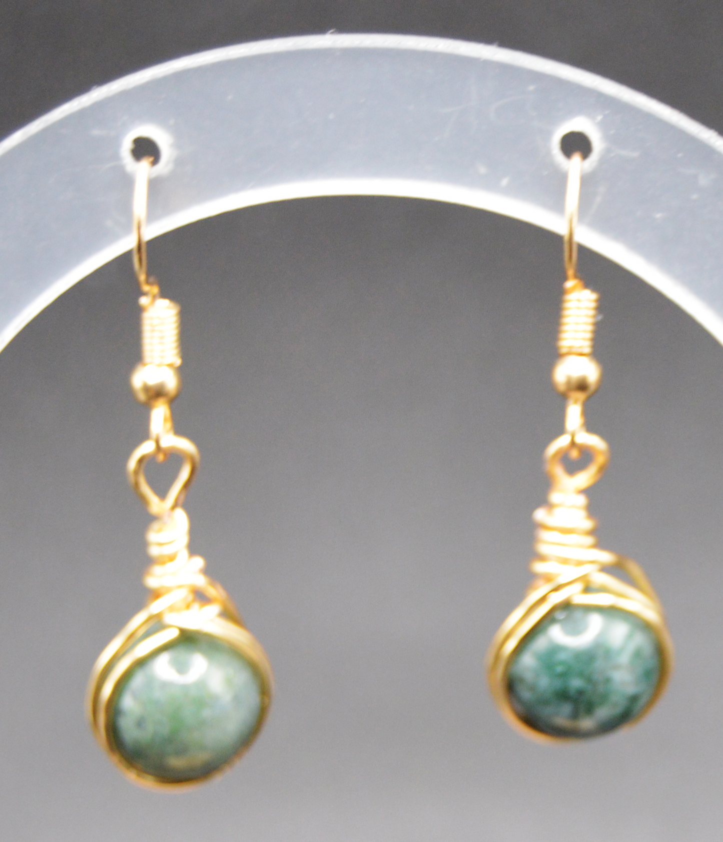 Earthy Glamour: Gold Wire-Wrapped Moss Agate Earrings