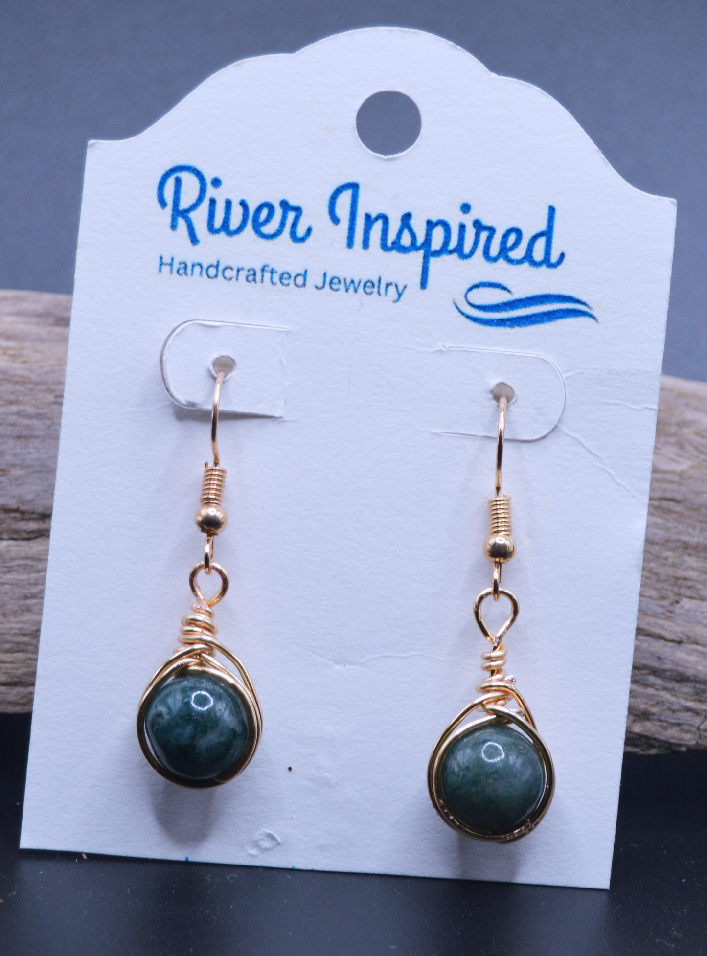 Earthy Glamour: Gold Wire-Wrapped Moss Agate Earrings