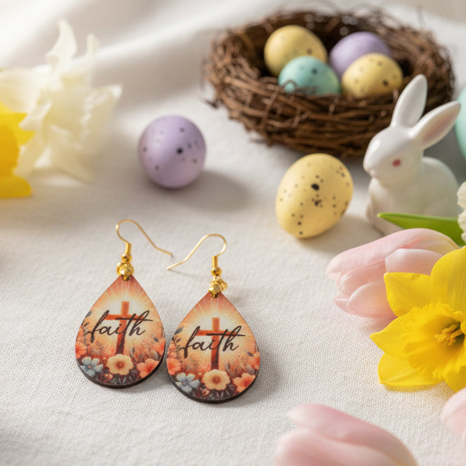 Sublimated Easter Teardrop Earrings