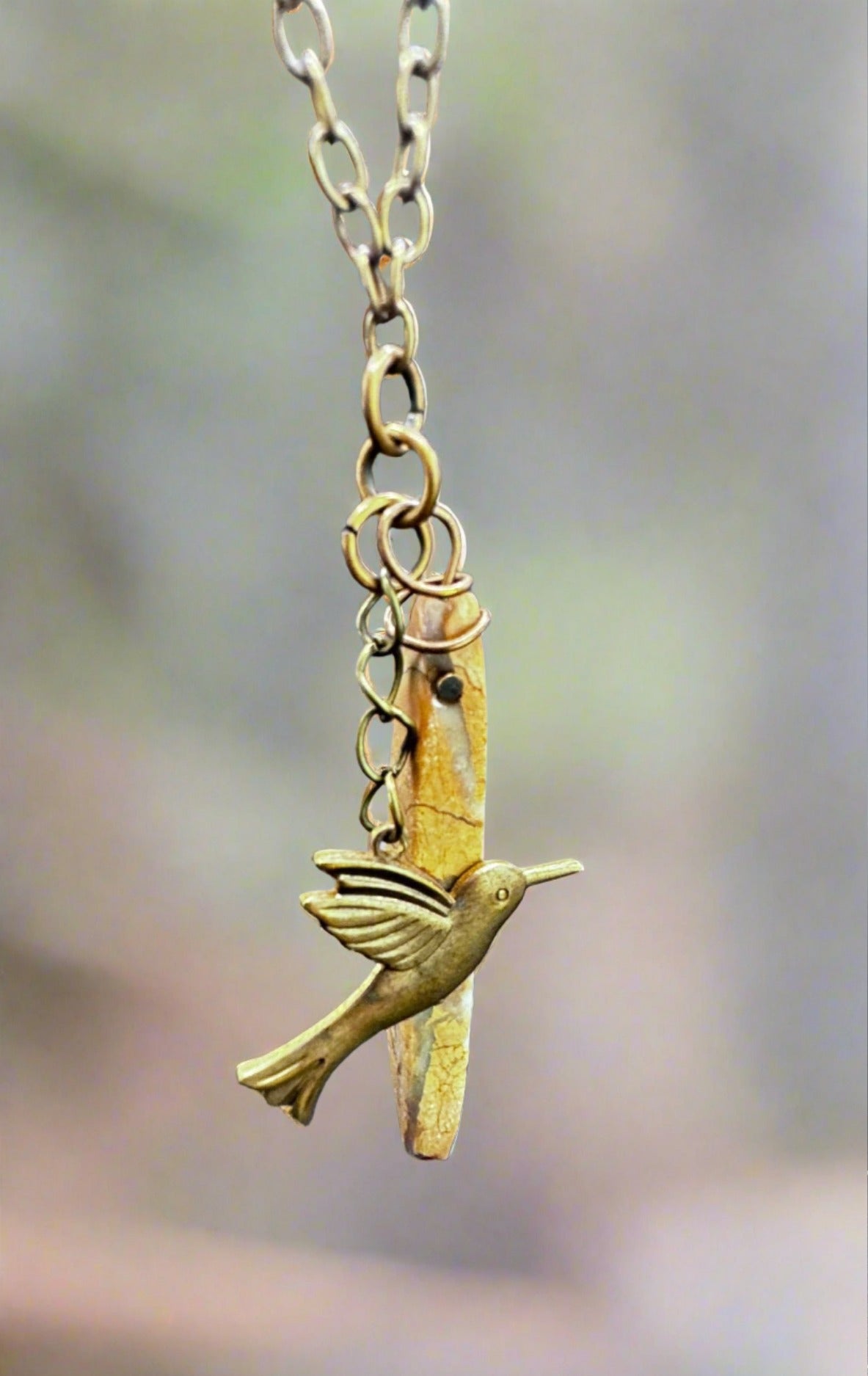 Nature's Harmony Hummingbird Charm and Jasper Pendant Necklace