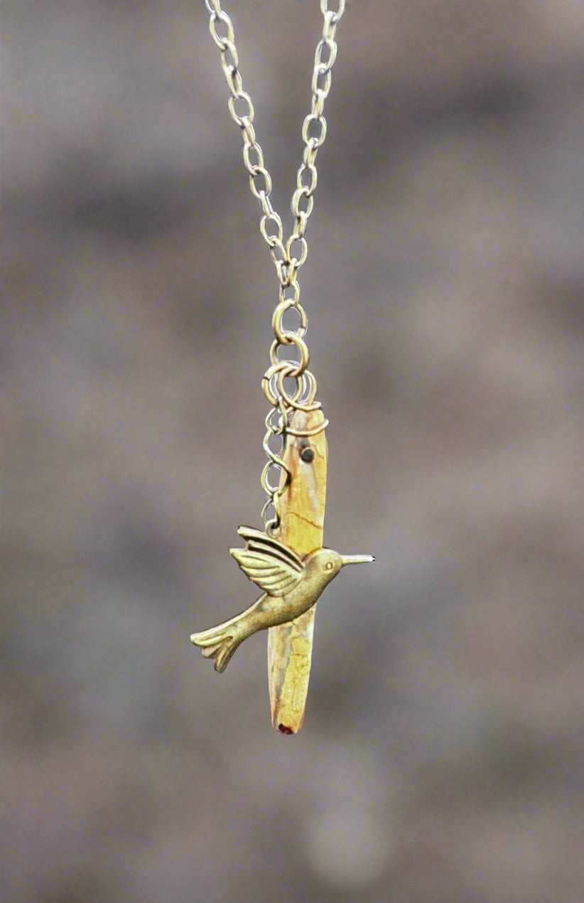 Nature's Harmony Hummingbird Charm and Jasper Pendant Necklace