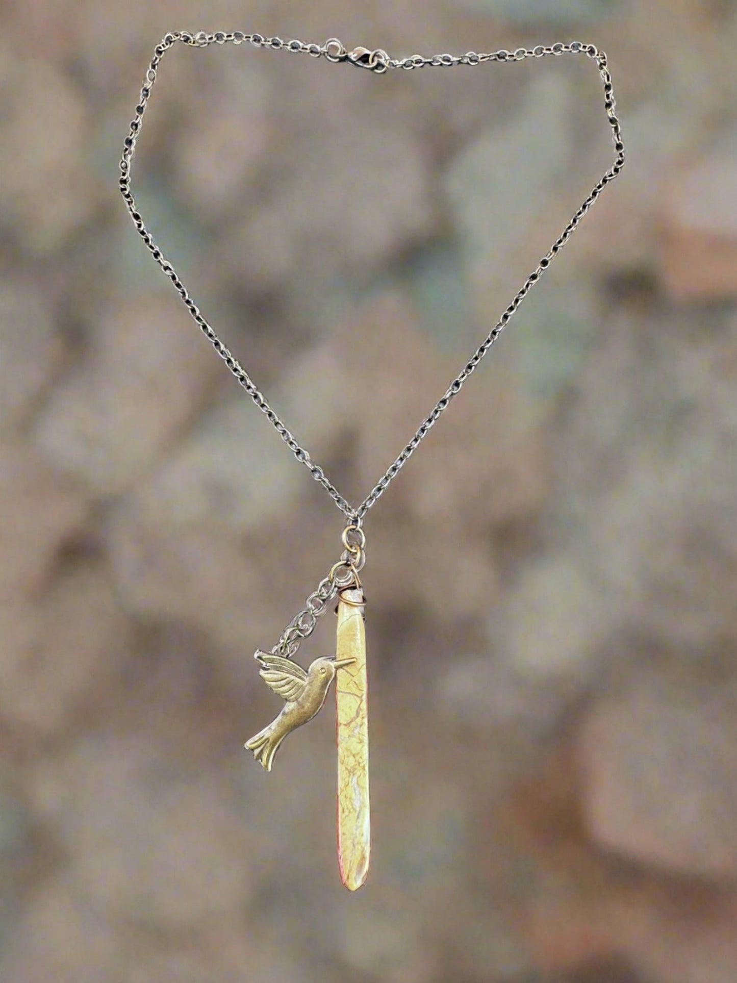 Nature's Harmony Hummingbird Charm and Jasper Pendant Necklace