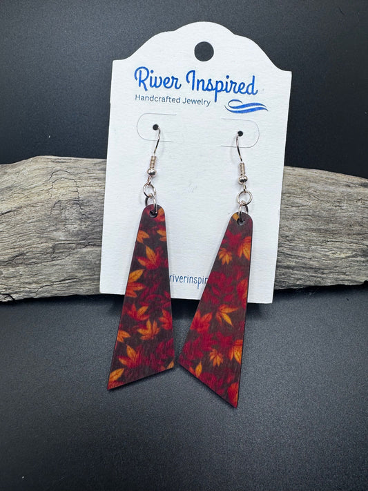 Natural Wood Earrings – Pumpkins and Fall Leaves