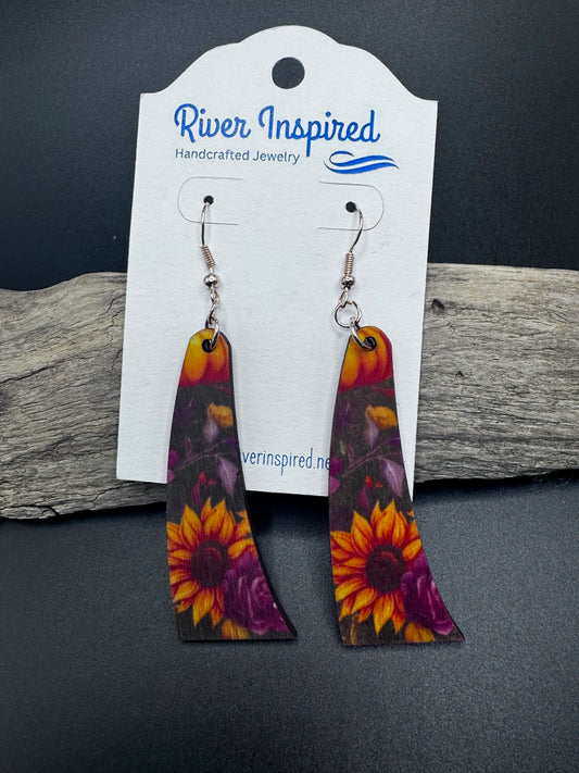 Natural Wood Earrings – Pumpkins and Sunflowers