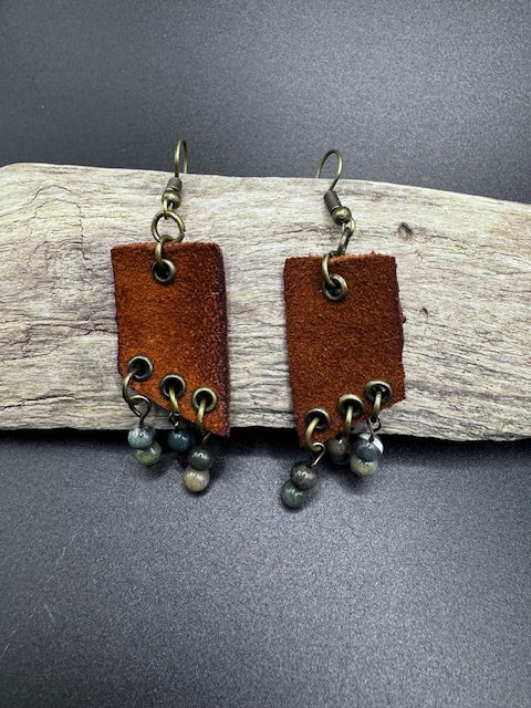 Rustic Gemstone Leather Earrings