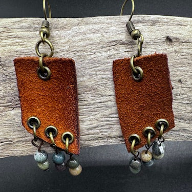 Rustic Gemstone Leather Earrings