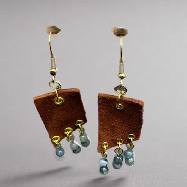 Rustic Gemstone Leather Earrings