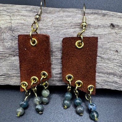 Rustic Gemstone Leather Earrings