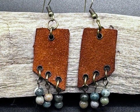 Rustic Gemstone Leather Earrings