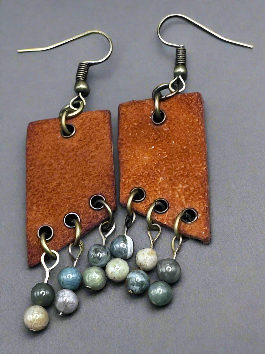 Rustic Gemstone Leather Earrings