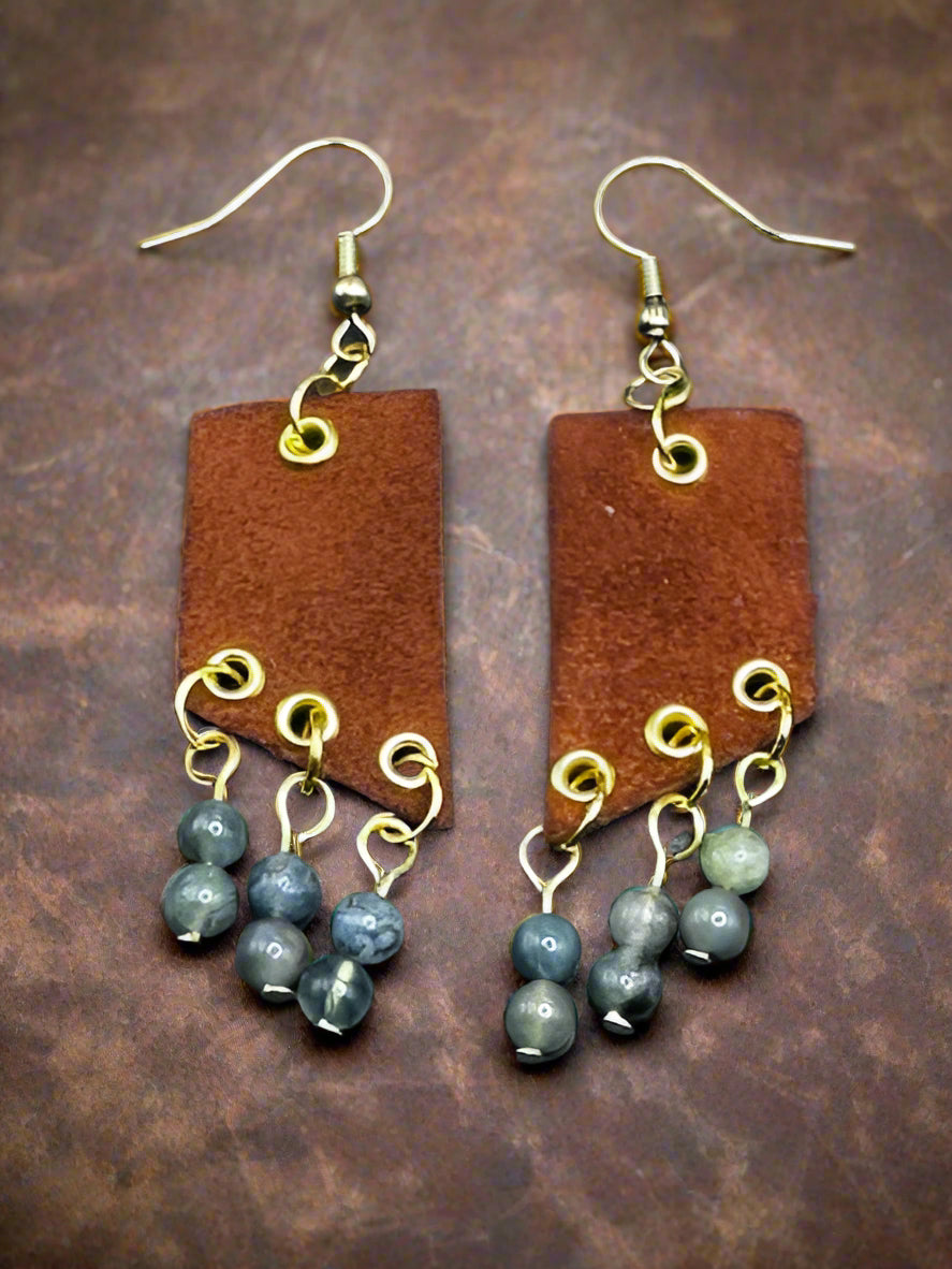 Rustic Gemstone Leather Earrings