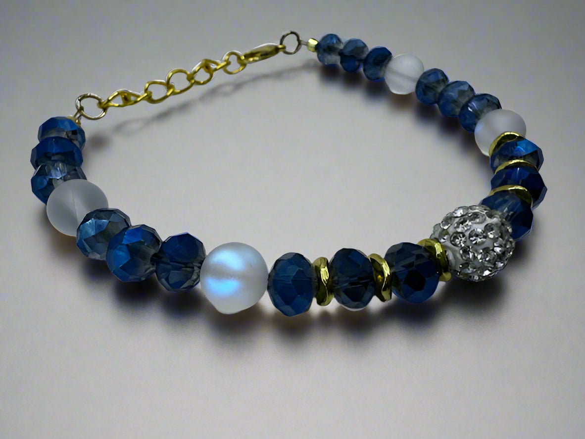 Blue Crystal and Iridescent Elegant Bracelet