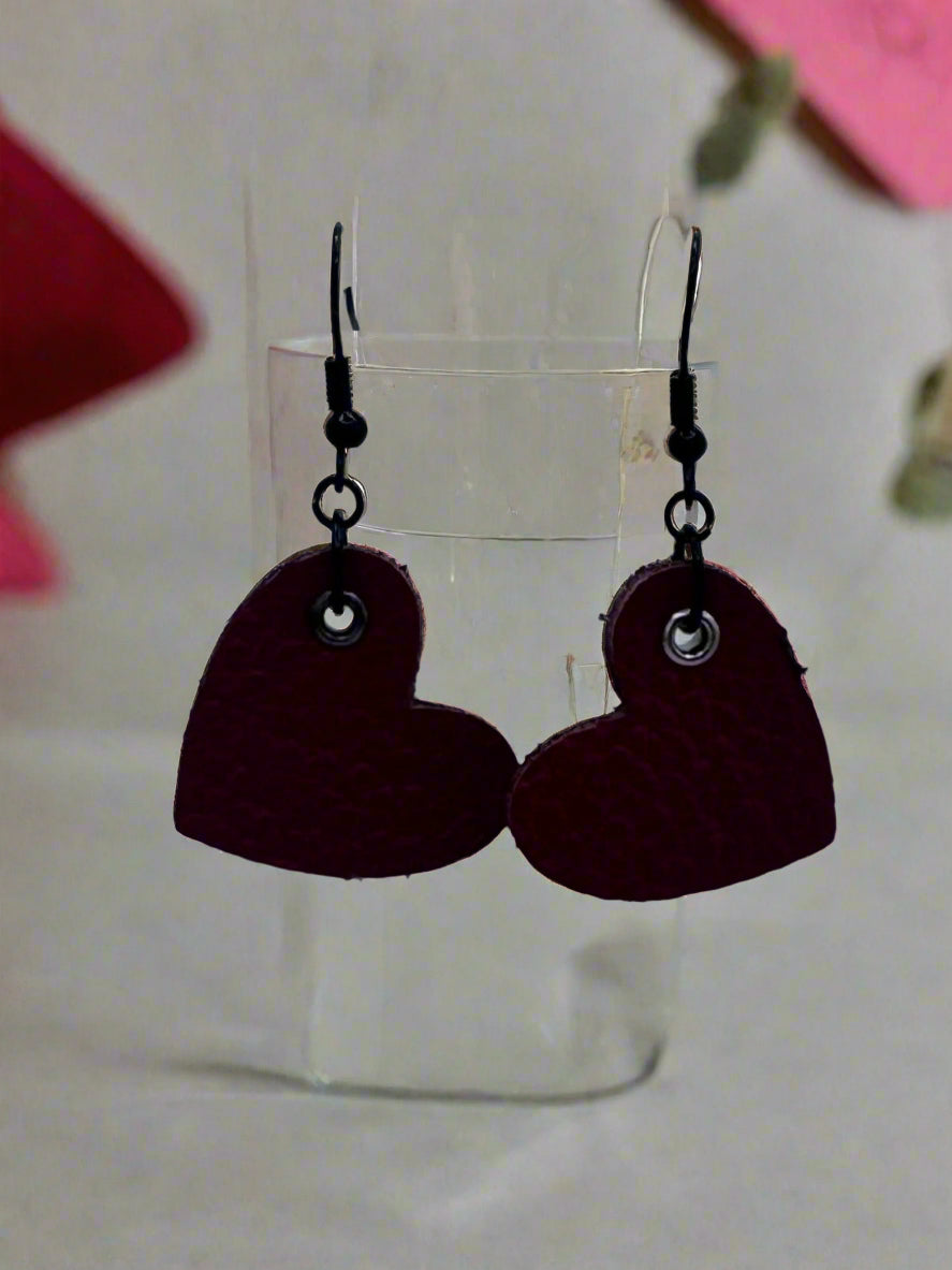 Valentine's Day Textured Leather Earrings