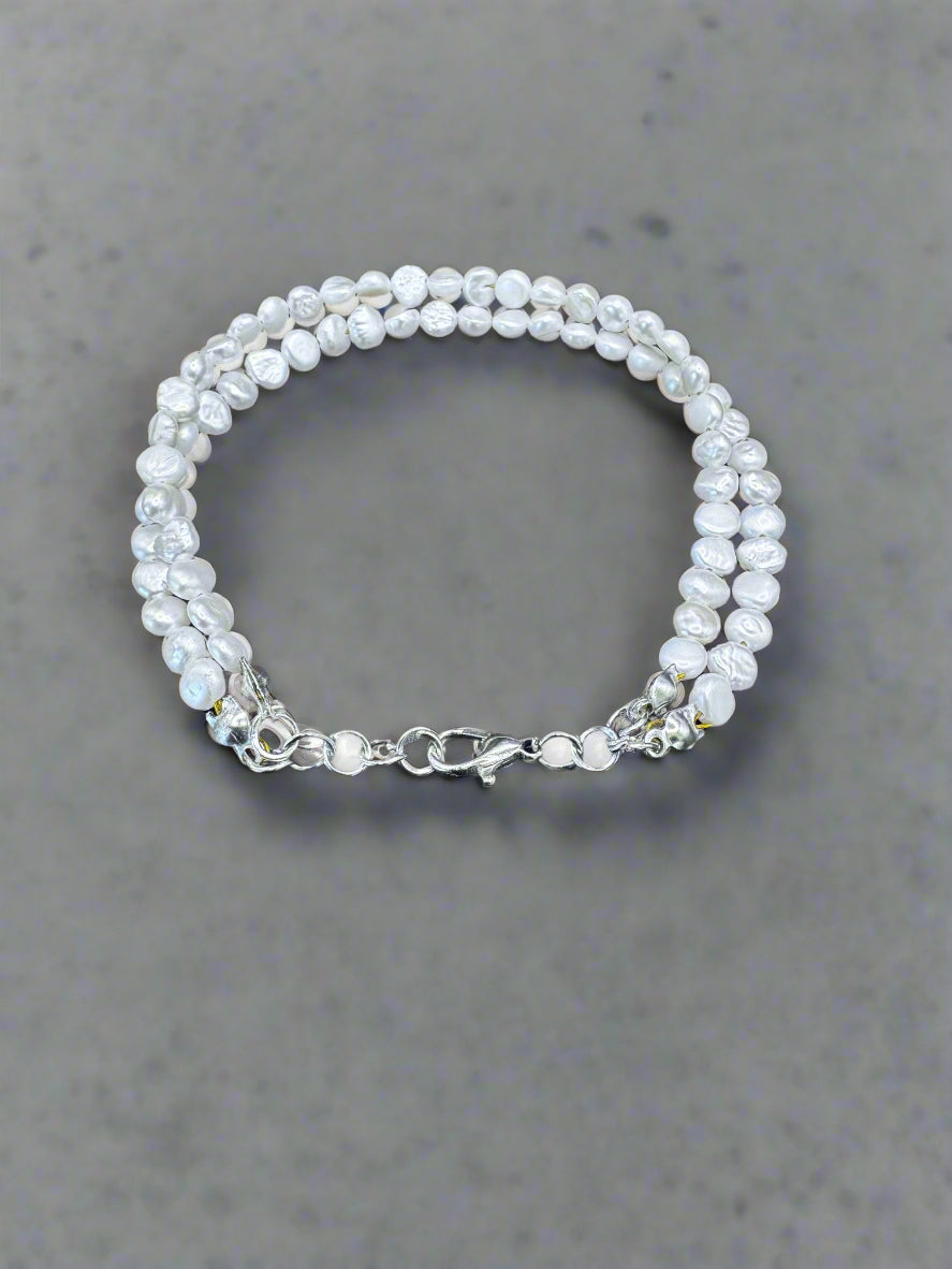 Double-Stranded Moonstone Bracelet with Silver Lobster Clasp – 7.5 Inches