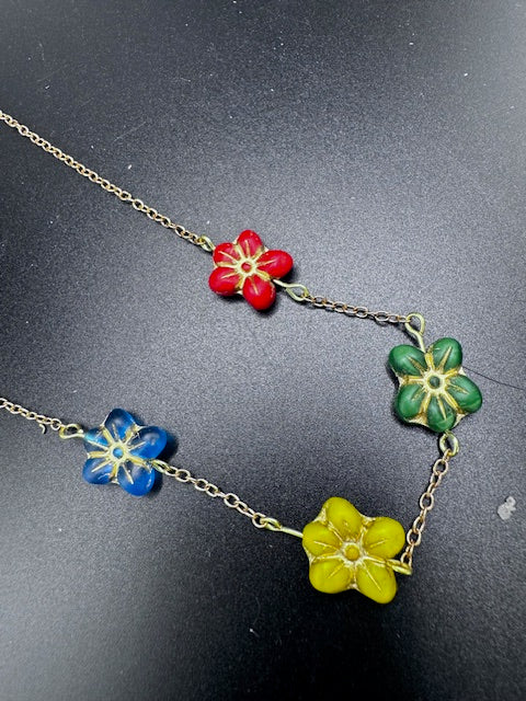 Garden Blooms Czech Glass Flower Necklace