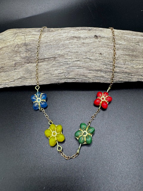 Garden Blooms Czech Glass Flower Necklace