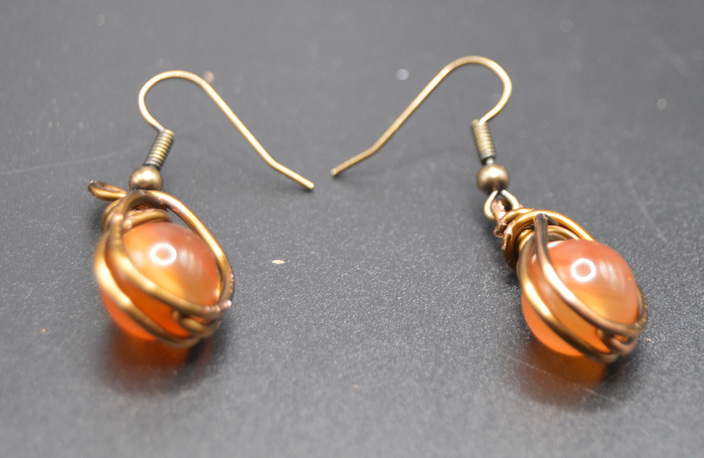 Copper Carnival:  Handmade Carnelian Drop Earrings with Artisan Wire Wrapping