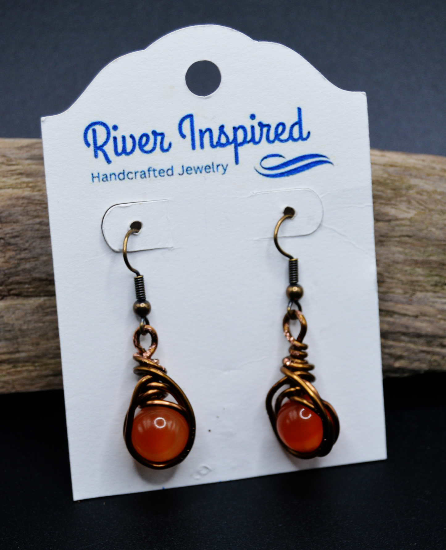 Copper Carnival:  Handmade Carnelian Drop Earrings with Artisan Wire Wrapping