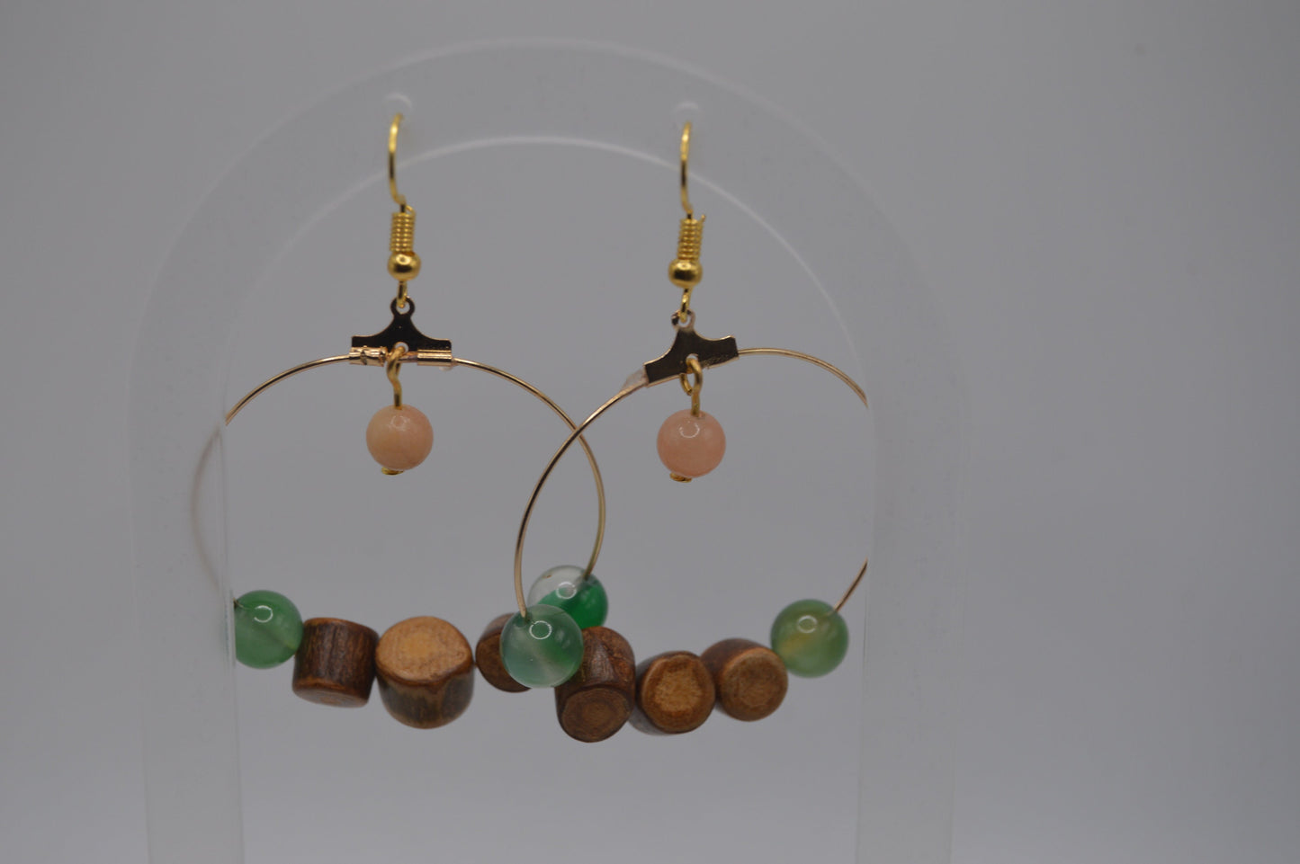 Campfire Hoops/Gold Hoop Earrings/Campfire Earrings/Boho Style Earrings/Brown Branch Wood Beaded Hoop Earrings/Agate Hoop Earring/Aventurine