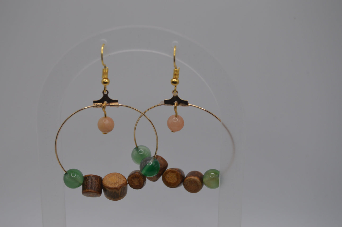 Campfire Hoops/Gold Hoop Earrings/Campfire Earrings/Boho Style Earrings/Brown Branch Wood Beaded Hoop Earrings/Agate Hoop Earring/Aventurine