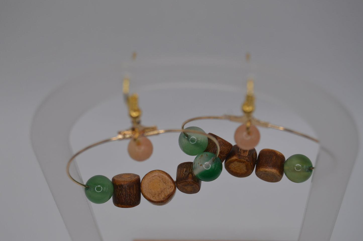 Campfire Hoops/Gold Hoop Earrings/Campfire Earrings/Boho Style Earrings/Brown Branch Wood Beaded Hoop Earrings/Agate Hoop Earring/Aventurine