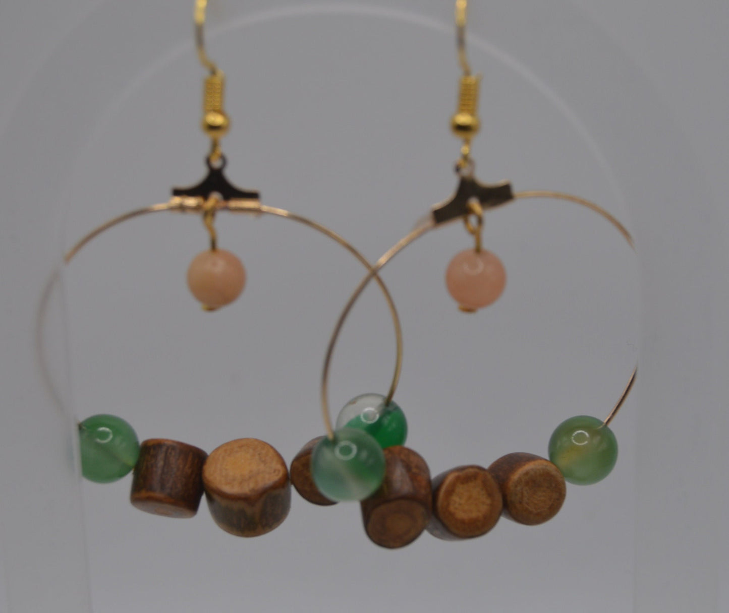 Campfire Hoops/Gold Hoop Earrings/Campfire Earrings/Boho Style Earrings/Brown Branch Wood Beaded Hoop Earrings/Agate Hoop Earring/Aventurine