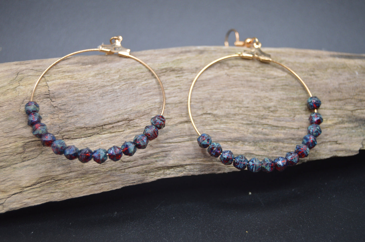 Boho Style Czech Glass Hoop Earrings