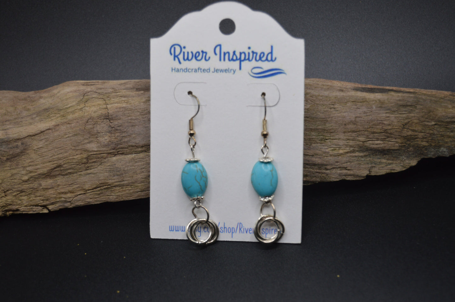 Turquoise Beaded earrings with chain Maille accents