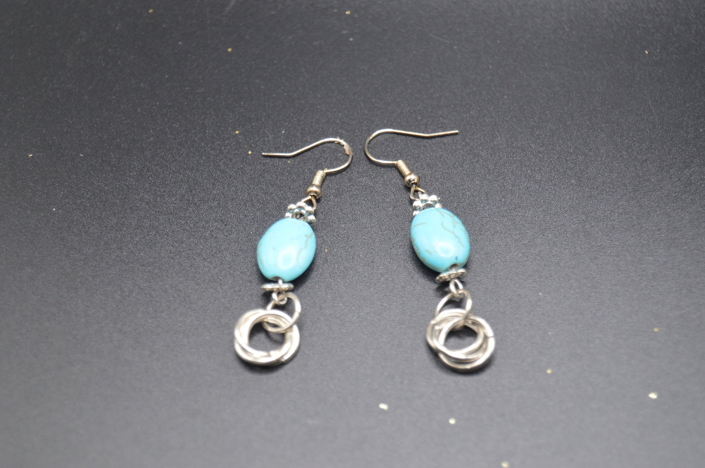 Turquoise Beaded earrings with chain Maille accents