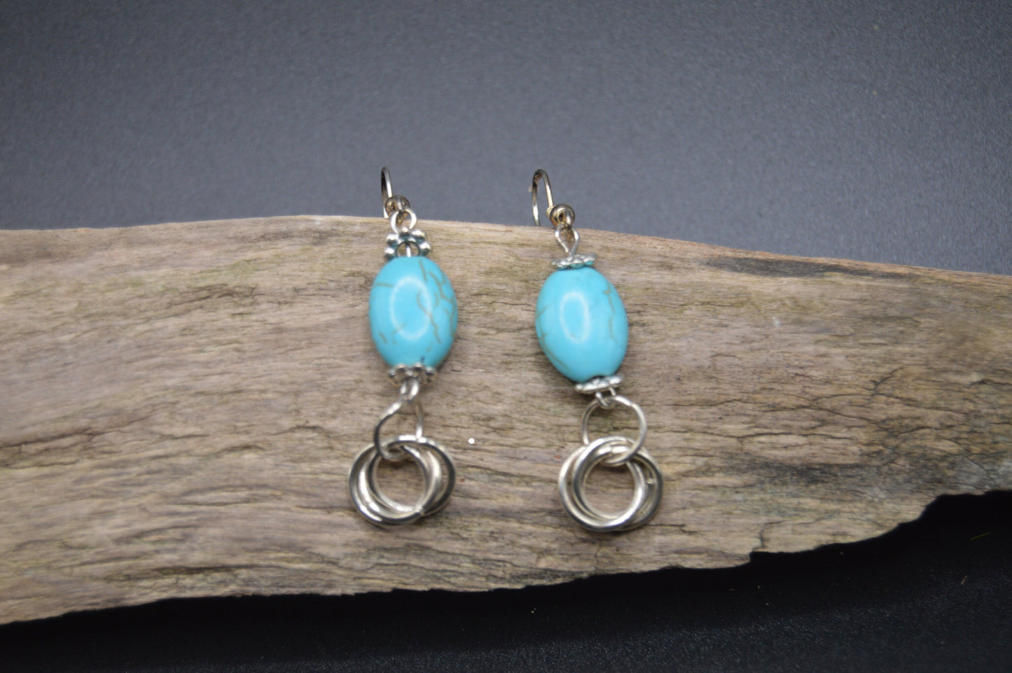 Turquoise Beaded earrings with chain Maille accents