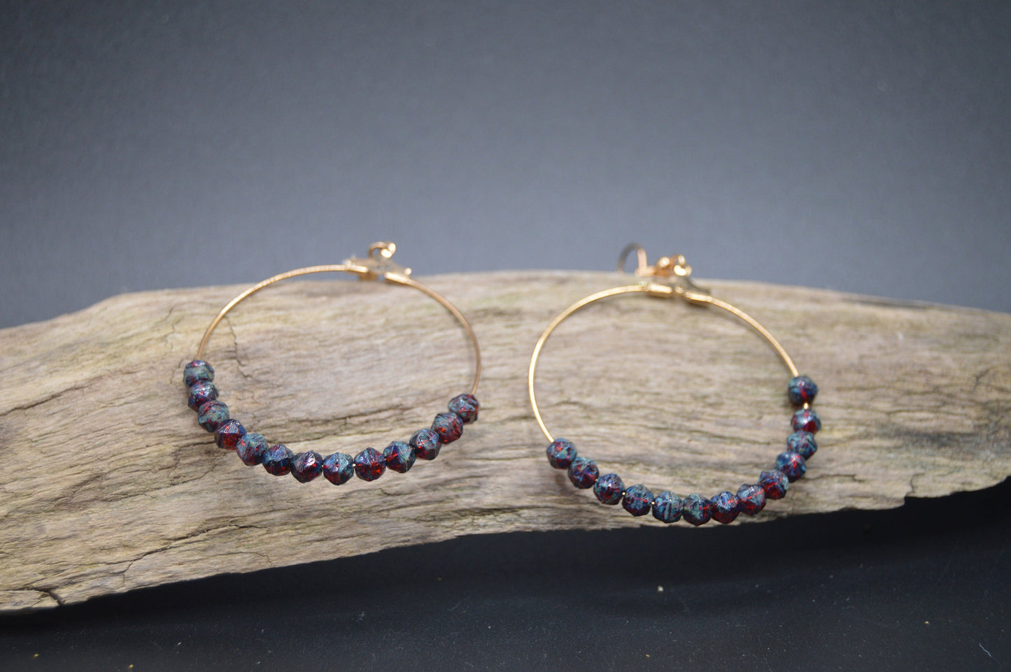 Boho Style Czech Glass Hoop Earrings