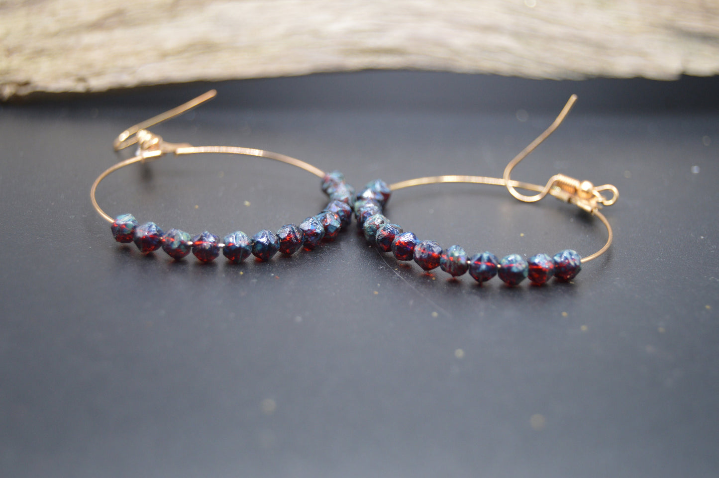 Boho Style Czech Glass Hoop Earrings